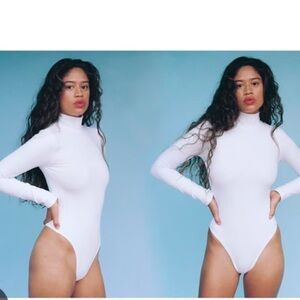 NWT Gil Rodriguez White Turtleneck Thong Bodysuit Size Small